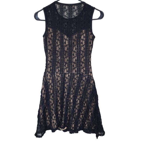 Black Lace Nude Lined Mini Dress - Picture 2 of 3